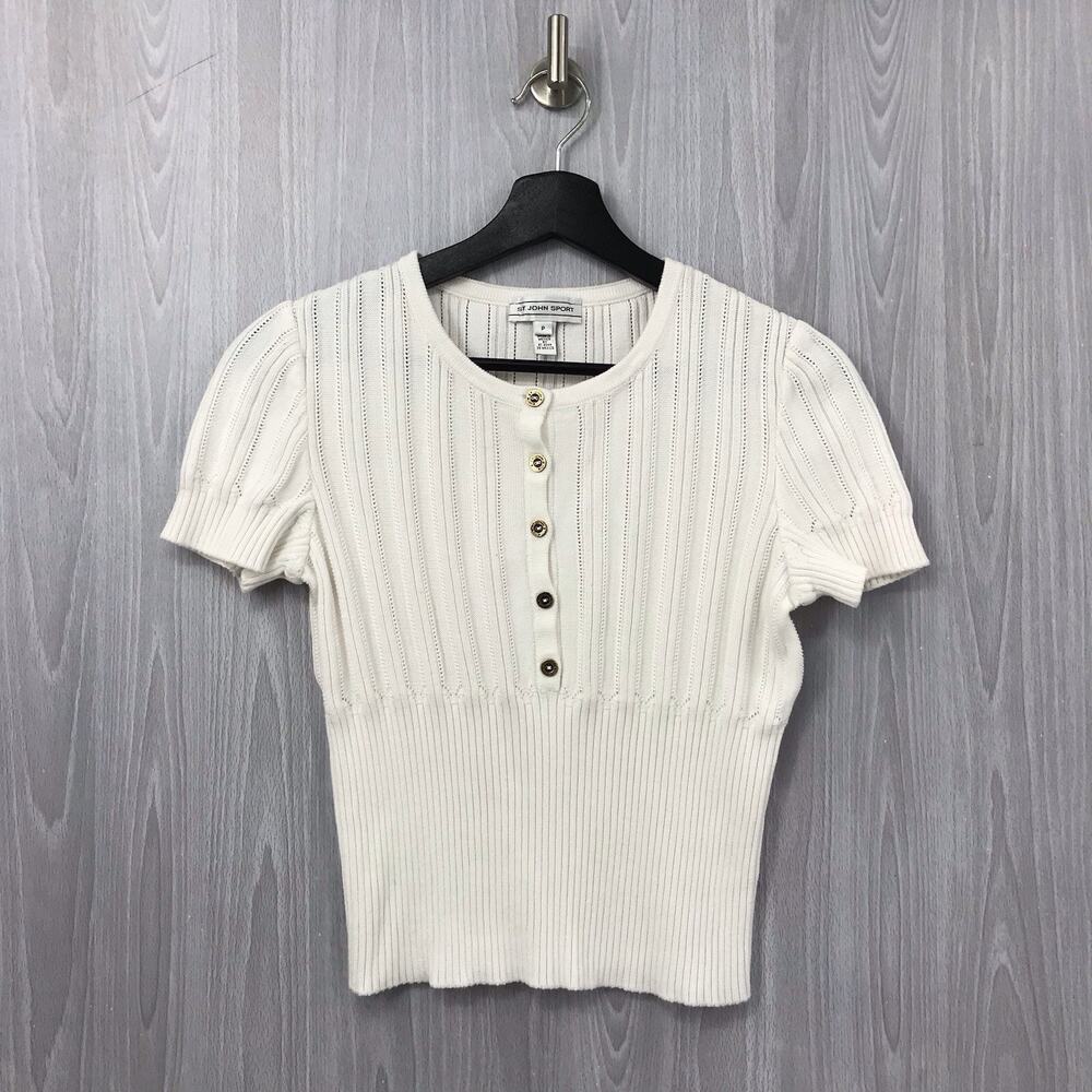 St John Sport White Knit‎ Short Sleeve Top Size P